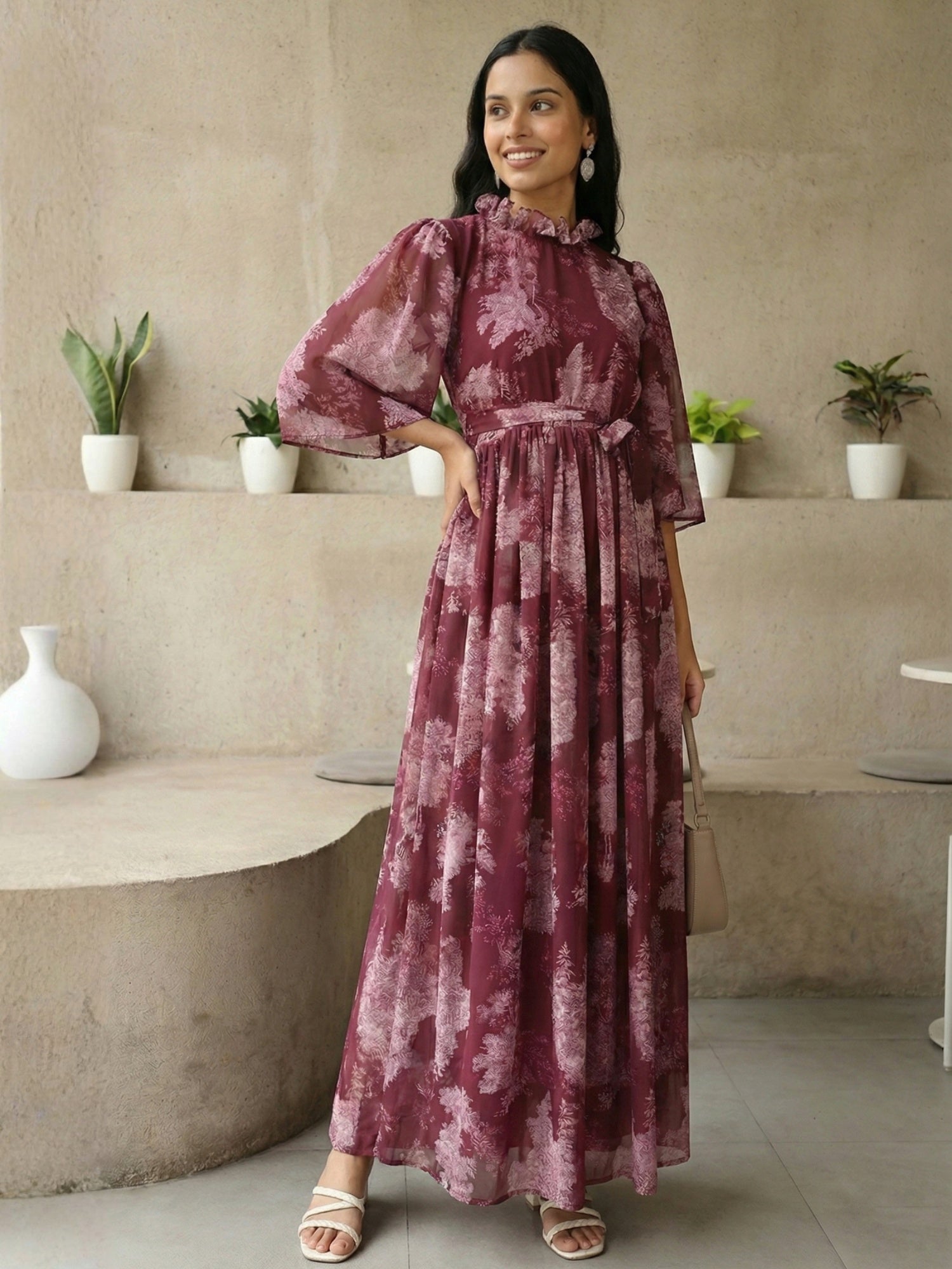 Yezwe georgette with lycra lining customizable modest maxi dress back view