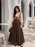 YEZWE Chocolate Brown Mul Chanderi Modest Skirt And Top Set For Women