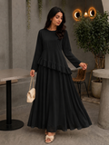 Yezwe black Faux Georgette Asymmetric Ruffle Maxi Dress | Lace-Up Back & Flowing Silhouette for Women (Copy)