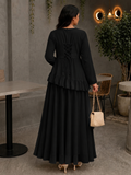Yezwe black Faux Georgette Asymmetric Ruffle Maxi Dress | Lace-Up Back & Flowing Silhouette for Women (Copy)