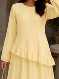 Yezwe Butter Yellow Faux Georgette Asymmetric Ruffle Maxi Dress | Lace-Up Back & Flowing Silhouette for Women (Copy)