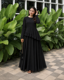Yezwe black Faux Georgette Asymmetric Ruffle Maxi Dress | Lace-Up Back & Flowing Silhouette for Women