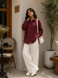 Pinterest Tie-Detail Cey Shirt & Wide-Leg Pants Co-Ord Set - Yezwe Korean Wear