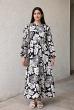 YEZWE Black And White Floral Full length Modest Maxi Dress