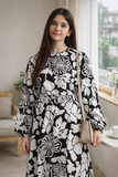 YEZWE Black And White Floral Full length Modest Maxi Dress