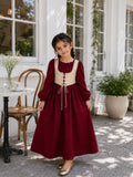 Miniyez Junior Girls Maroon Cotton Dress CoRset Style Breathable Kids Wear India