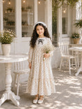 Yezwe junior girls off white polka dot georgette dress with bow detail back view