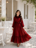 Yezwe Miniature Maroon Party Wear Junior Girl Maxi Dress