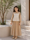 Yezwe Miniature Light Mocha Brown Cey Layered Modest Maxi Dress with Hakoba Shrug for Junior Girls