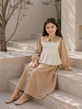 Yezwe Miniature Light Mocha Brown Cey Layered Modest Maxi Dress with Hakoba Shrug for Junior Girls