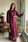 YEZWE Schiffli Satin-Lined Customizable Modest Maxi Dress With Belt
