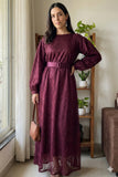 YEZWE Schiffli Satin-Lined Customizable Modest Maxi Dress With Belt