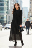YEZWE Black Pleated Georgette Gown | Modest Pinafore Dress