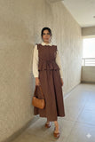 YEZWE Pinterest-Inspired Brown Top And Skirt Set | Modest And Customizable Wear