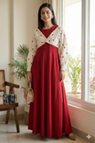 Yezwe Chic Red Knitted Maxi Gown with Heart Print Shrug β Casual Modest Wear