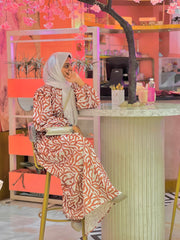 Yezwe Maroon Print Maxi Dress with Cloth Belt - Modest Wear