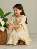 a sitting in Yezwe Miniature Yellow Love Embroidered Kora Modest Maxi Dress For Junior Girls