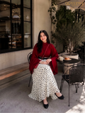 YEZWE Wine Red Fusion Mock-Neck Top & Polka Dot Co-ord Style Maxi Dress | Pre-Booking