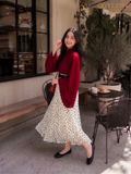 YEZWE Wine Red Fusion Mock-Neck Top & Polka Dot Co-ord Style Maxi Dress | Pre-Booking