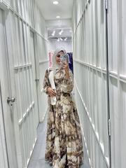 Yezwe Brown Print Georgette Maxi Dress with Cloth Belt - Modest Wear