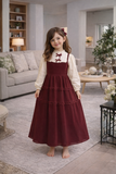 YEZWE Burgundy Maxi Dress for Girls with Elegant Tiered Design and Sweetheart Neckline