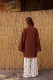 YEZWE Co-Ord Set featuring a brown top and white printed pants, perfect for casual outings