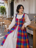 YEZWE Hakoba Dress with Madras Checks Layered Overdress Shrug, vibrant colors, stylish design, perfect for casual outings