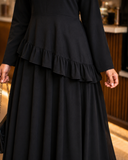 Yezwe black Faux Georgette Asymmetric Ruffle Maxi Dress | Lace-Up Back & Flowing Silhouette for Women