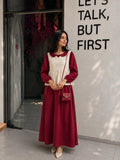 Maroon Premium Hakoba Maxi Dress | Modest Wear for Women with Comfortable Fit, featuring a stylish collar and flowing design.