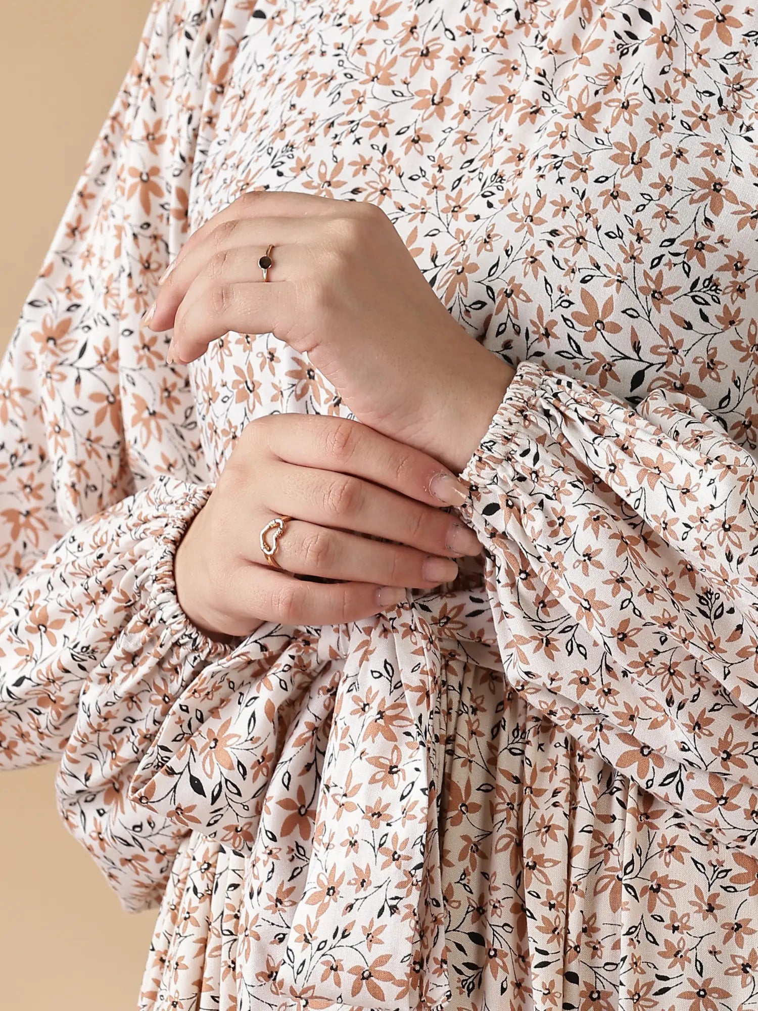 YEZWE modest long sleeve maxi dress featuring floral print and elastic cuffs for a comfortable fit