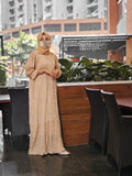 Yezwe Check Print Crush Beige Oversize Comfortable Maxi Dress - Modest Wear - YEZWE