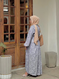 Yezwe Beige geometryPrint Maxi Dress with Belt and Shoulder Pad - Modest Wear - YEZWE