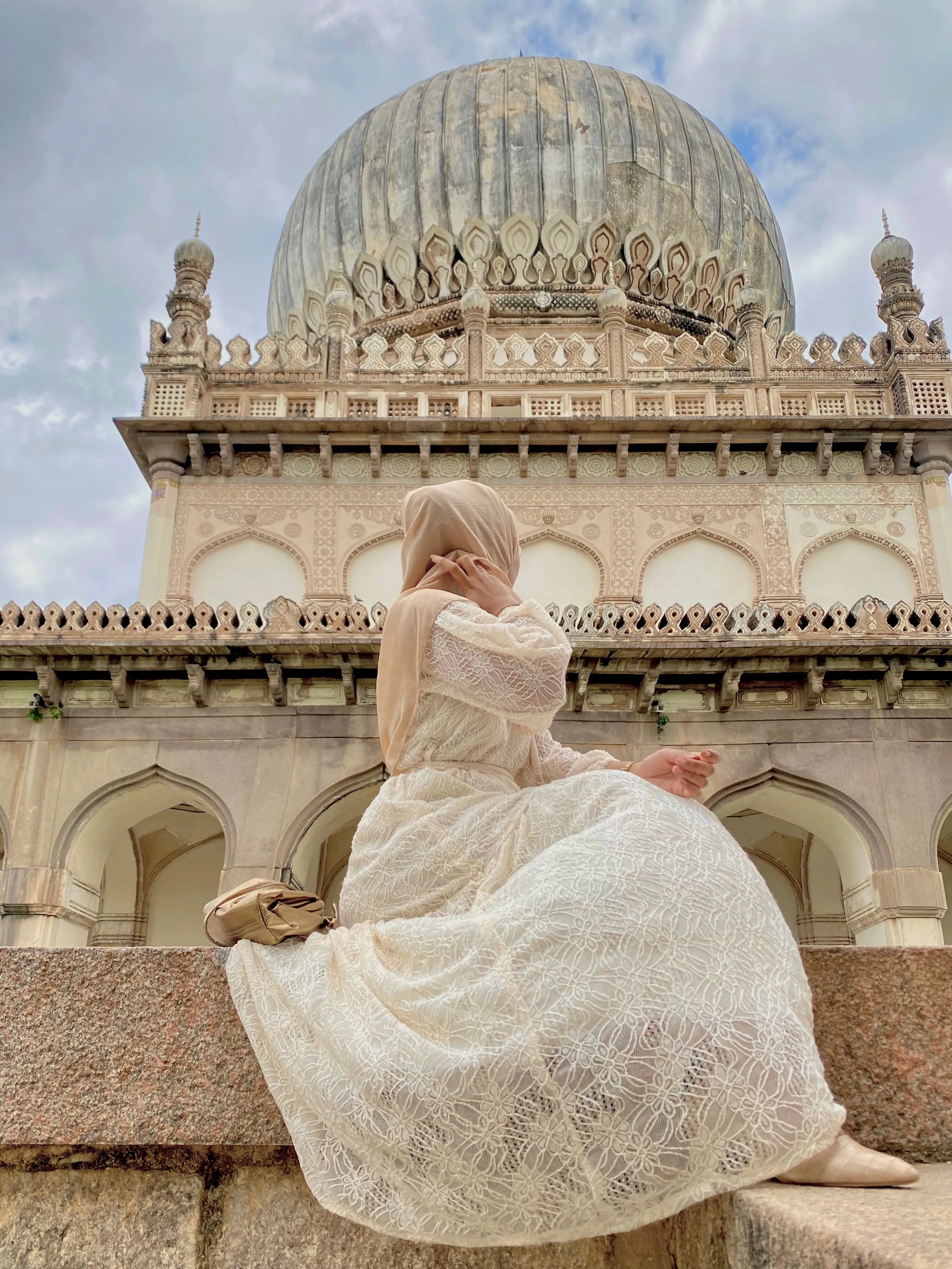 Yezwe Shifli Peach Maxi Dress with Cloth Belt - Modest Wear - YEZWE