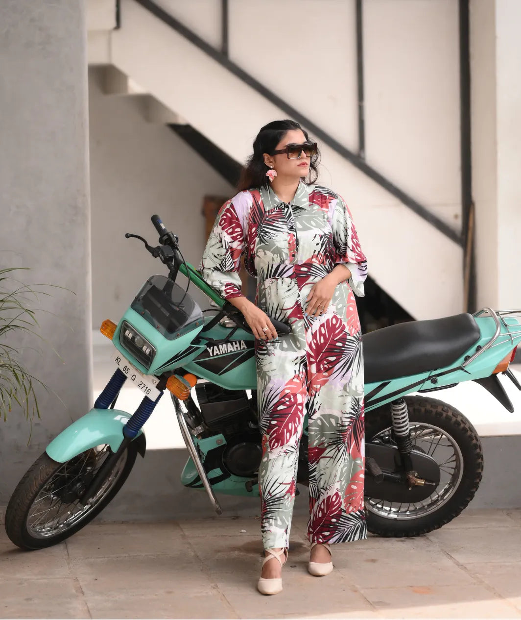 Yezwe Modest Wear Jumpsuit with Tropical Leaf Print Style for Comfortable Casual Outings