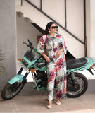 Yezwe Modest Wear Jumpsuit with Tropical Leaf Print Style for Comfortable Casual Outings