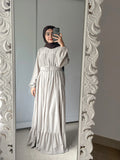 Yezwe Beige Textured Rib Maxi Dress with Belt - Pre booking Modest Wear - YEZWE