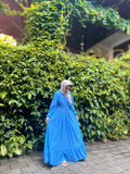 Yezwe Blue Textured Rib Maxi Dress with Belt - Modest Wear - YEZWE