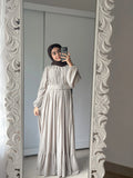 Yezwe Beige Textured Rib Maxi Dress with Belt - Pre booking Modest Wear - YEZWE