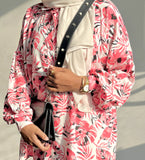 Yezwe modest wear pink printed shirt featuring floral designs, perfect for stylish, comfortable outfits