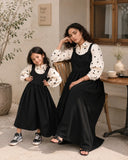 Mom & Daughter Black Pinafore Dress Set with Embroidered Kora Cotton Inner for stylish family outings