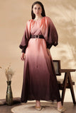 YEZWE Ombre Maxi Dress with Belt in shades of pink and brown perfect for summer events