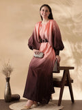 Elegant Ombre Maxi Dress with Belt in peach and brown tones, perfect for stylish outings