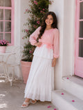 Pink & White Skirt and Top Set for Junior Girls | Full Sleeve Outfit with a Beautiful Design