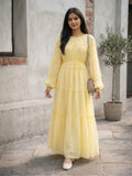 Pinterest-Inspired Flared Maxi Dress in Georgette | Modest Elegant Wear in a soft yellow color