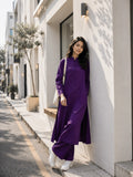 Purple Vertican Linen Co-Ord Set for Women | Korean Inspired Street Wear style worn outdoors
