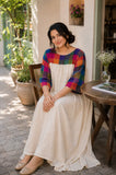 YEZWE Vintage Full Length Hakoba Dress Festive with Colorful Plaid Sleeves, Perfect for Celebrations