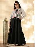 YEZWE Marvel Sleeveless Dark Olive-Green Gown with Korean Pleated Overtop Modest Shrug