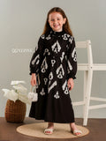 YEZWE Ikat Monochrome Full-Length Black Maxi Dress for Junior Girls