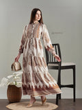 YEZWE Brown Feather Printed Edition Full length Modest Maxi Dress