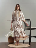 YEZWE Brown Feather Printed Edition Full length Modest Maxi Dress